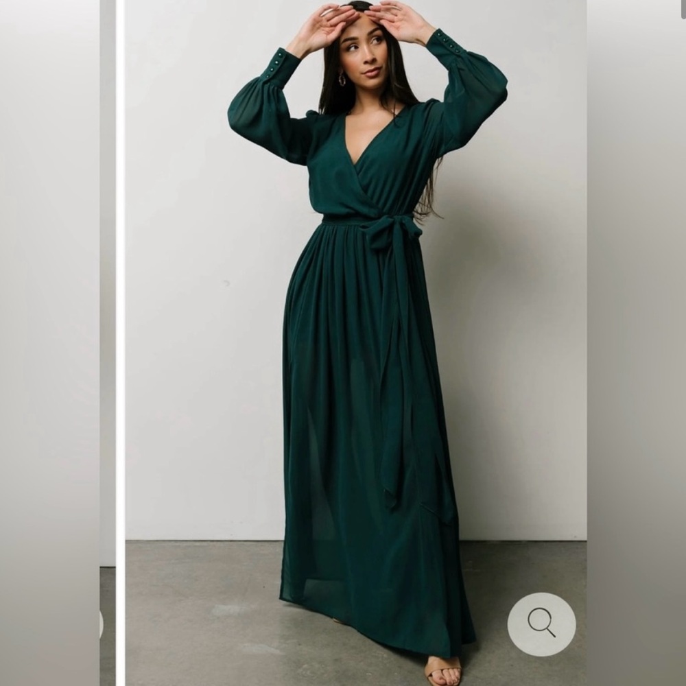 Baltic Born Lydia Maxi Dress Teal Green Chiffon Wrap Long Sleeve Size XL